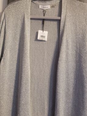 Calvin Klein Metallic Silver Open-Front Cardigan
